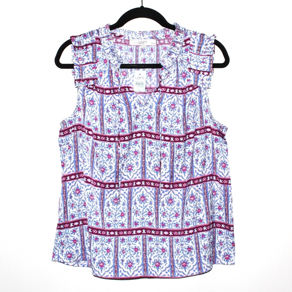 LOFT Geo Pleated Tie Neck Shell